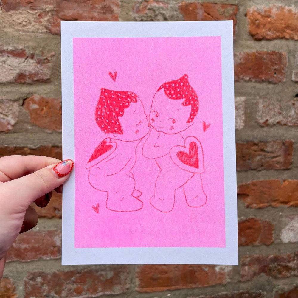 Kissing Kewpies by Amy Hastings - Risograph Print (A5)