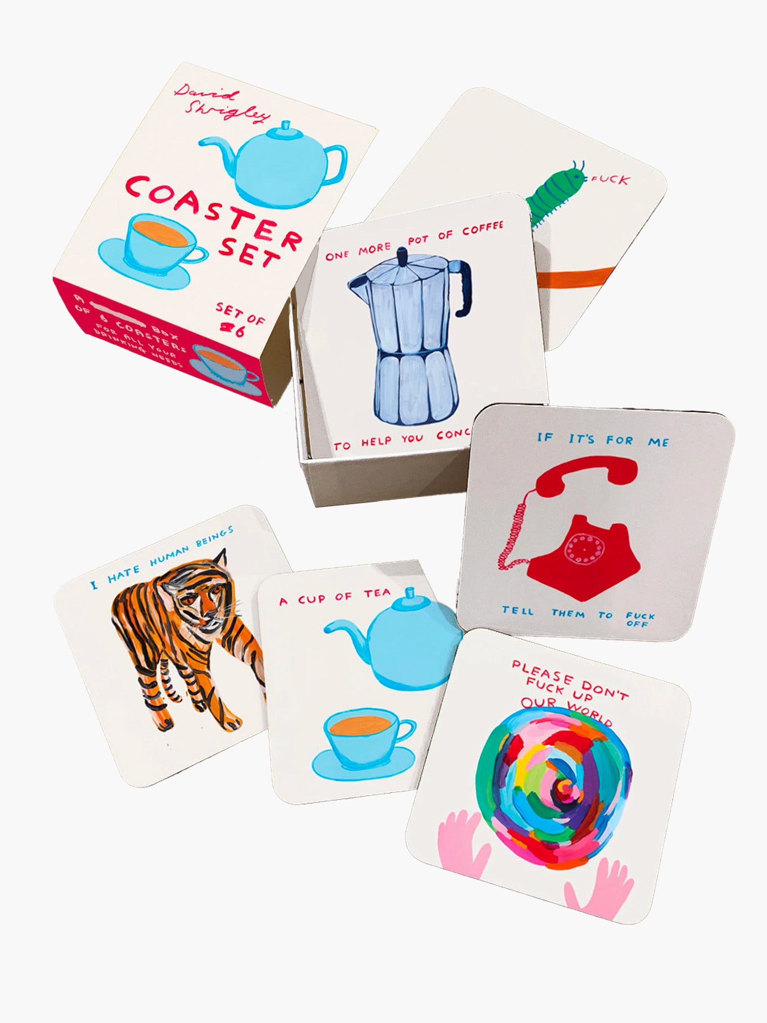 Coaster Set of 6 Mixed Designs x David Shrigley Hands