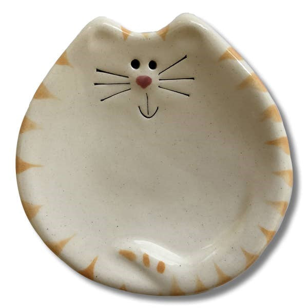 Ceramic Cat Dish - White & Ginger Tabby