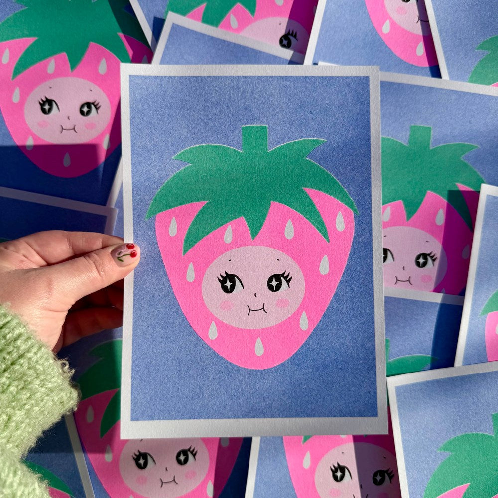 Strawberry Kewpie by Amy Hastings - Risograph Print (A5)