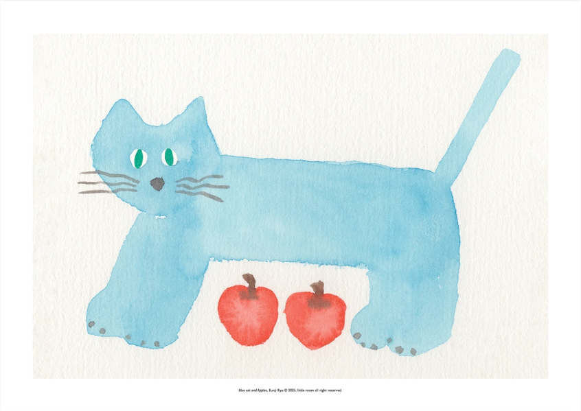 Blue Cat & Apples Poster by little room (A3)