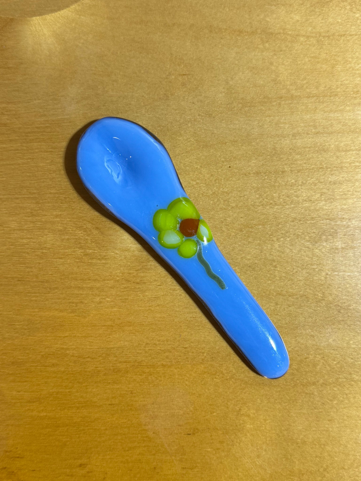 Blue Flower Glass Spoon