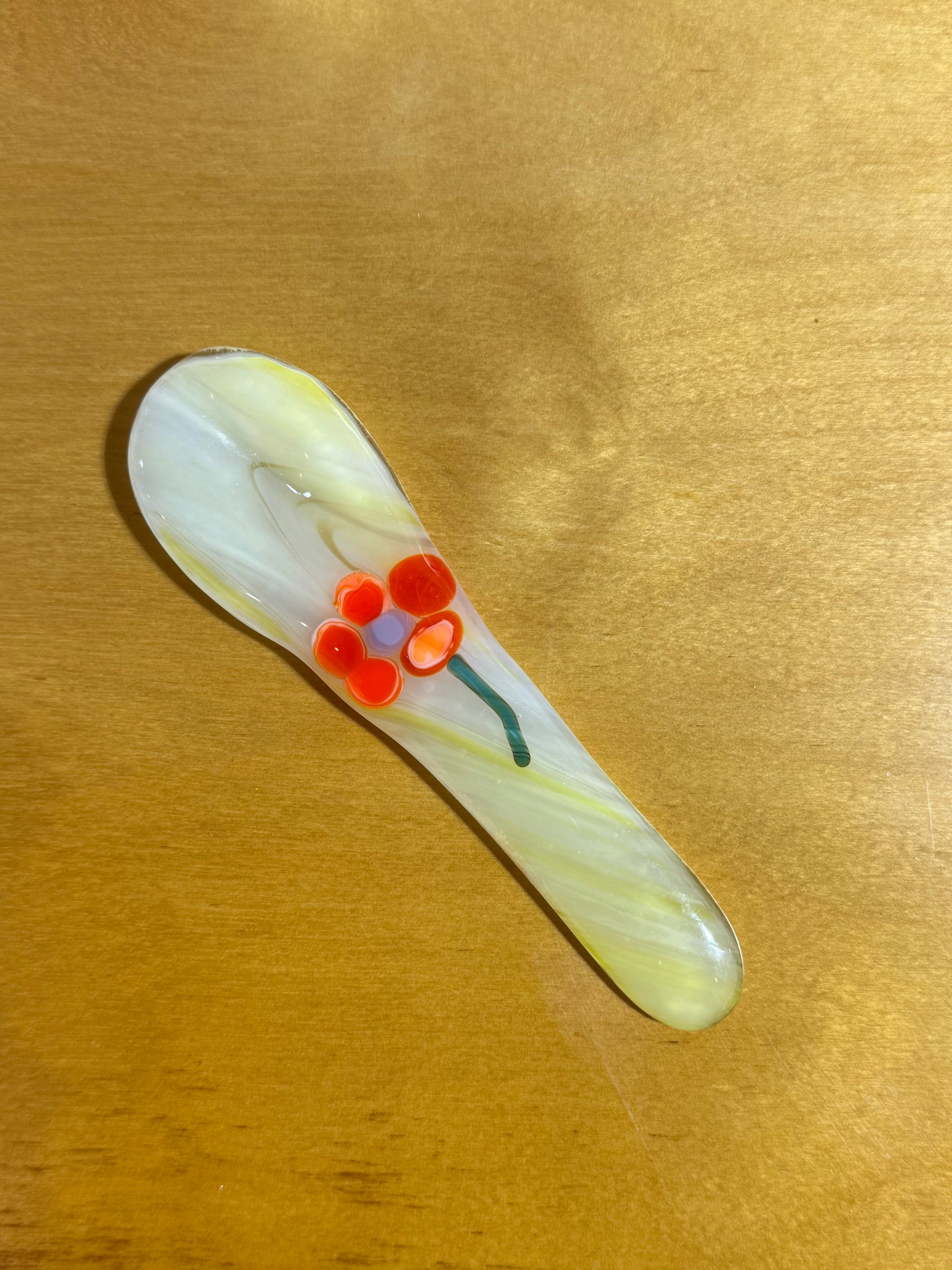 Cream Flower Glass Spoon