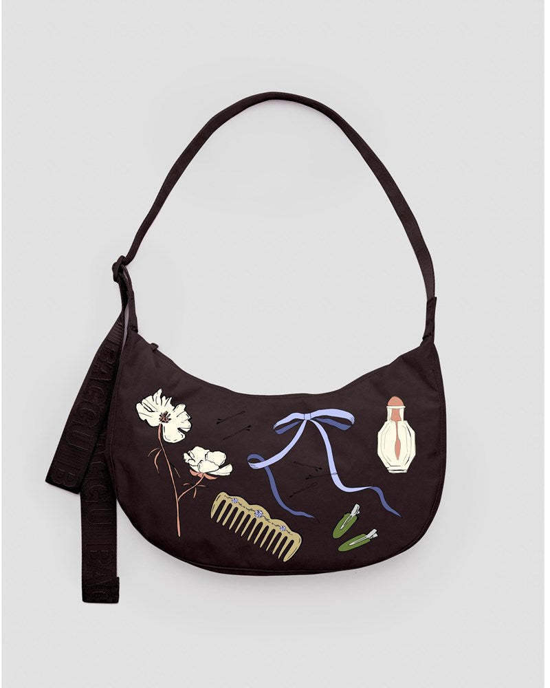 Medium Nylon Crescent Bag - Embroidered Get Ready With Me