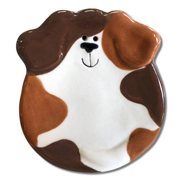 Ceramic Dog Dish - White, Tan & Brown