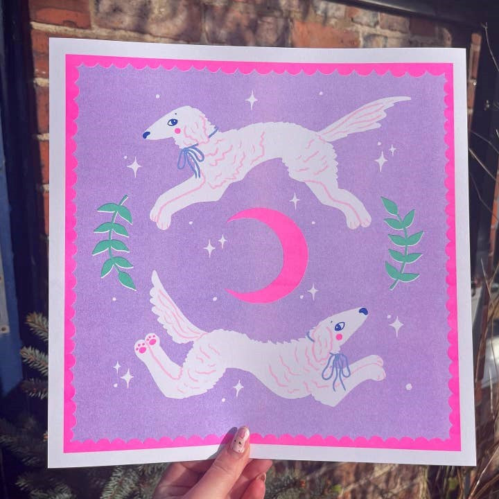 Leaping Borzois by Amy Hastings - Risograph Print (30x30)