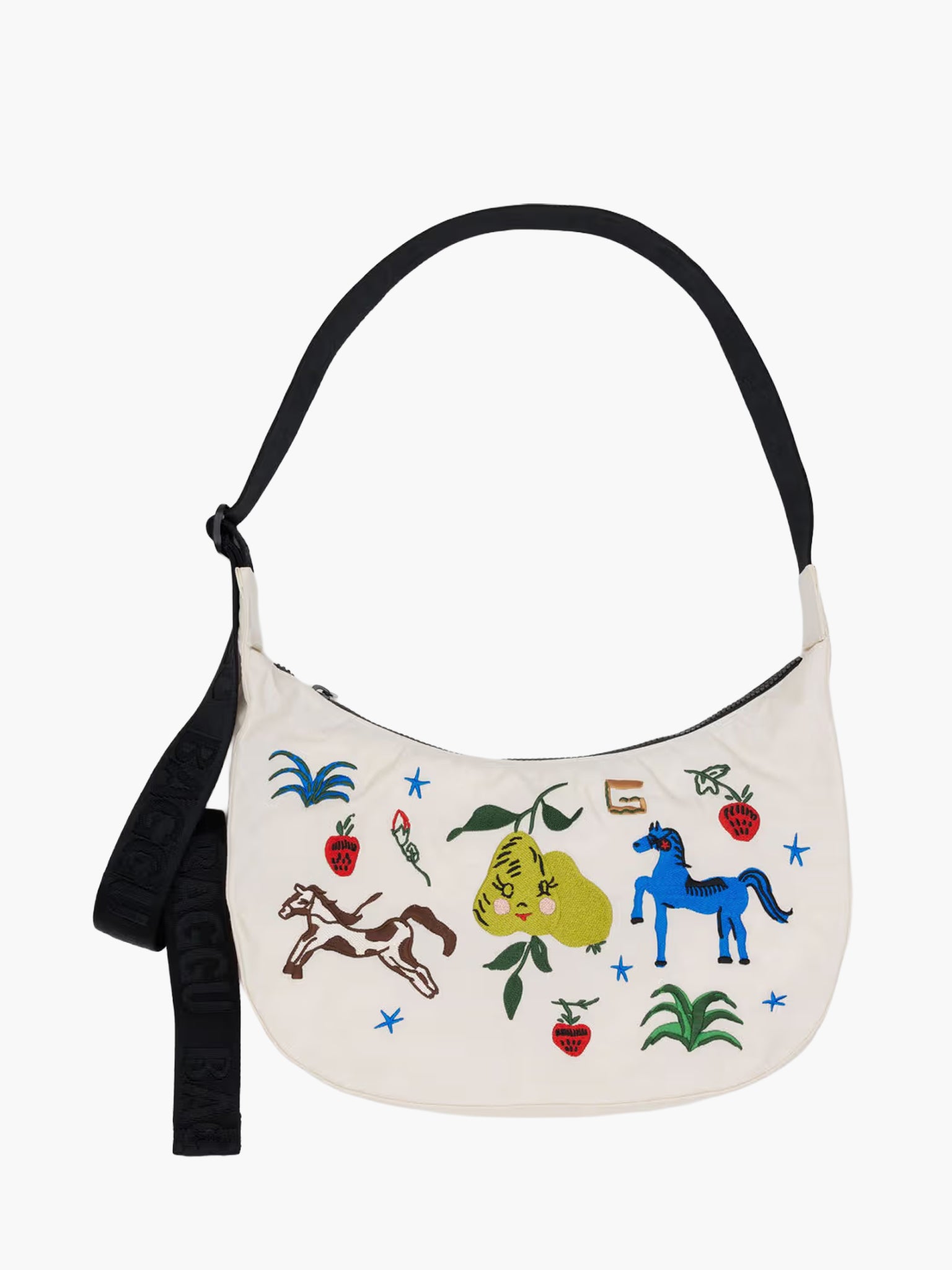 Medium Nylon Crescent Bag - Embroidered Painted Prairie