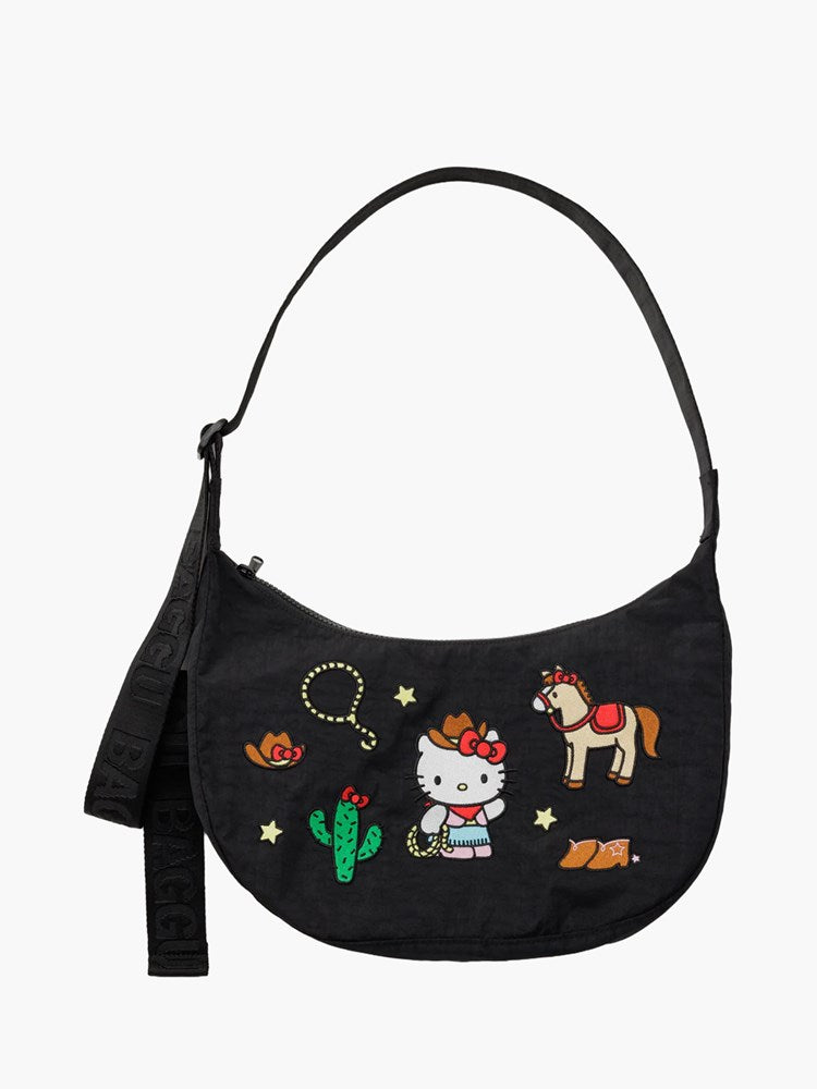 Medium Nylon Crescent Bag - Embroidered Hello Kitty Western