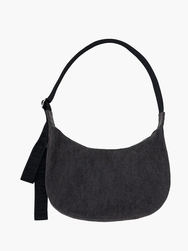 Medium Nylon Crescent Bag - Washed Black Denim