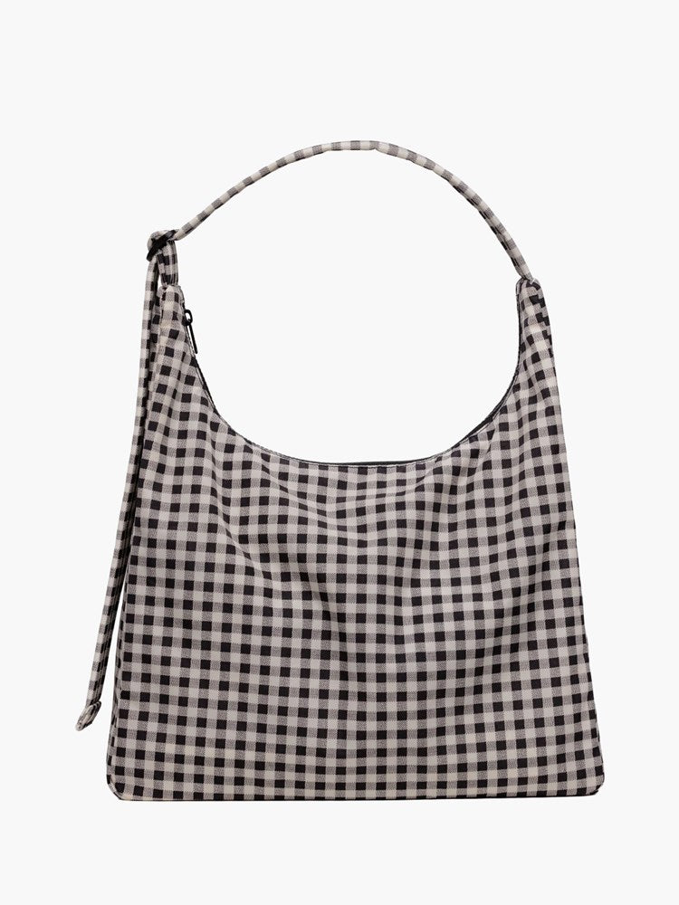 Nylon Shoulder Bag - Black & White Gingham