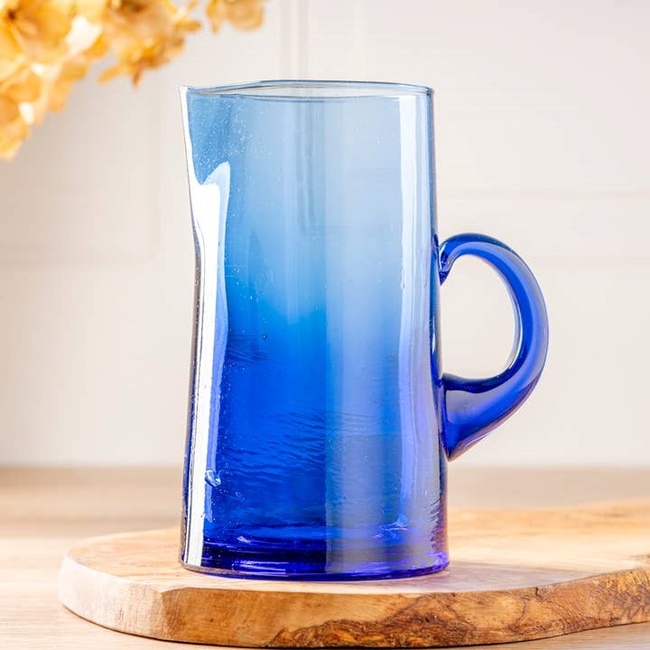 Beldi Moroccan Glass Pitcher - Blue