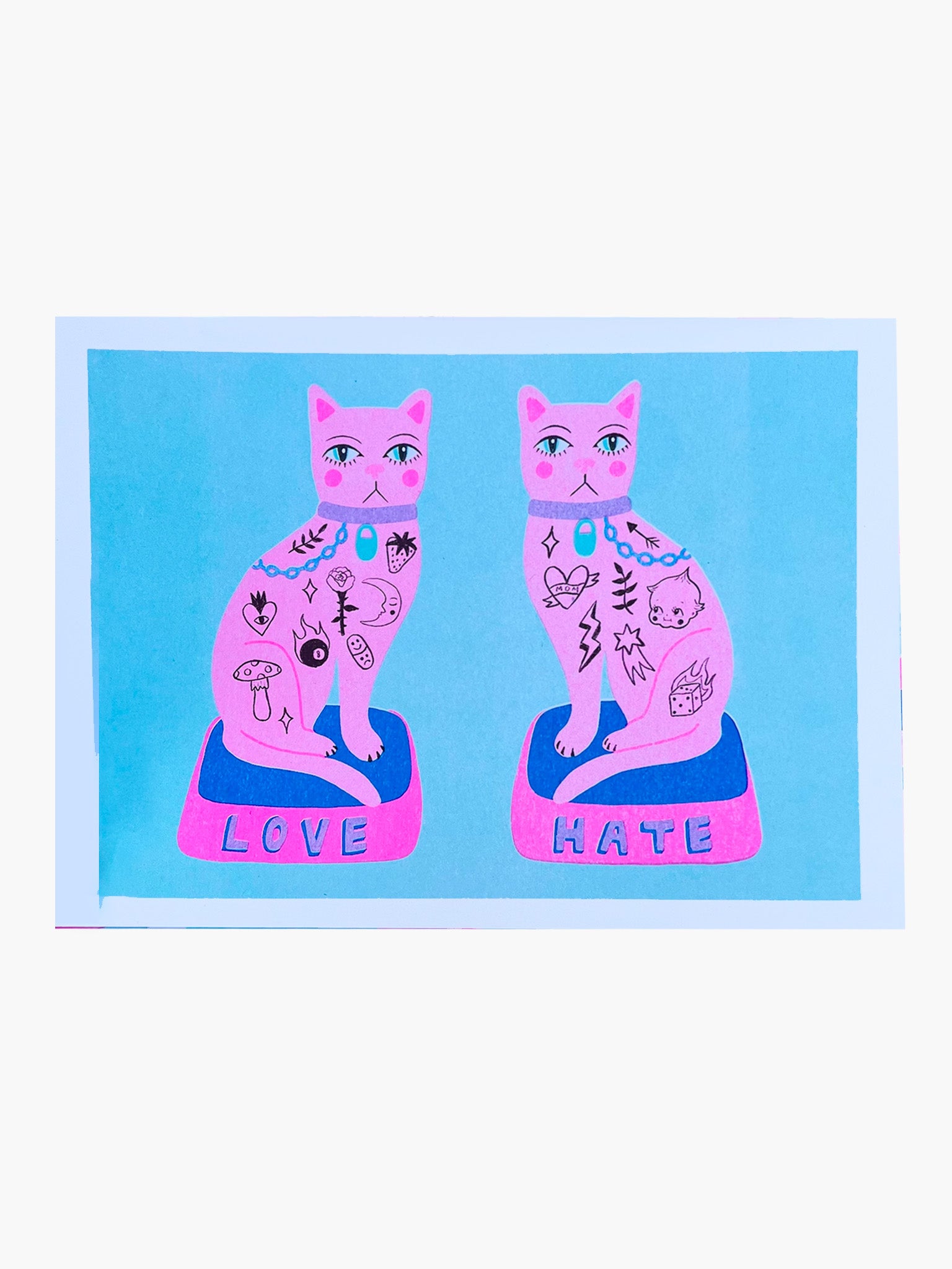 Love/Hate Cats by Amy Hastings – Risograph Print (A4)