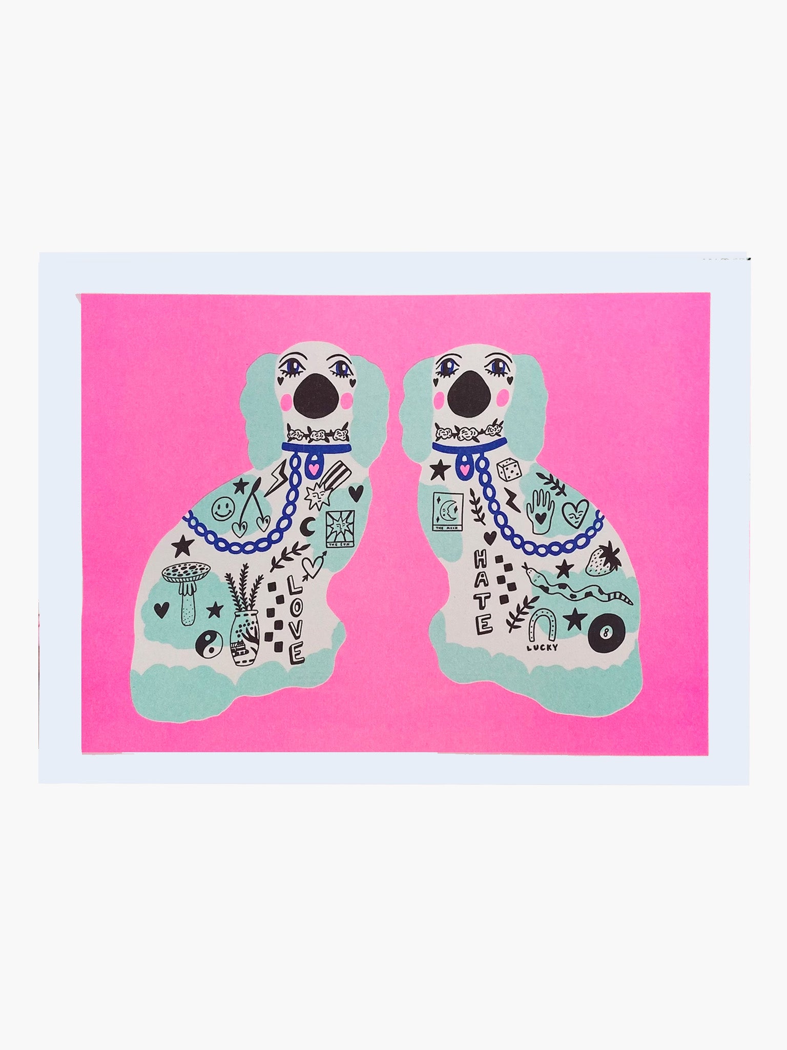 Tattoo Staffordshire Dogs by Amy Hastings - Risograph Print (A4)