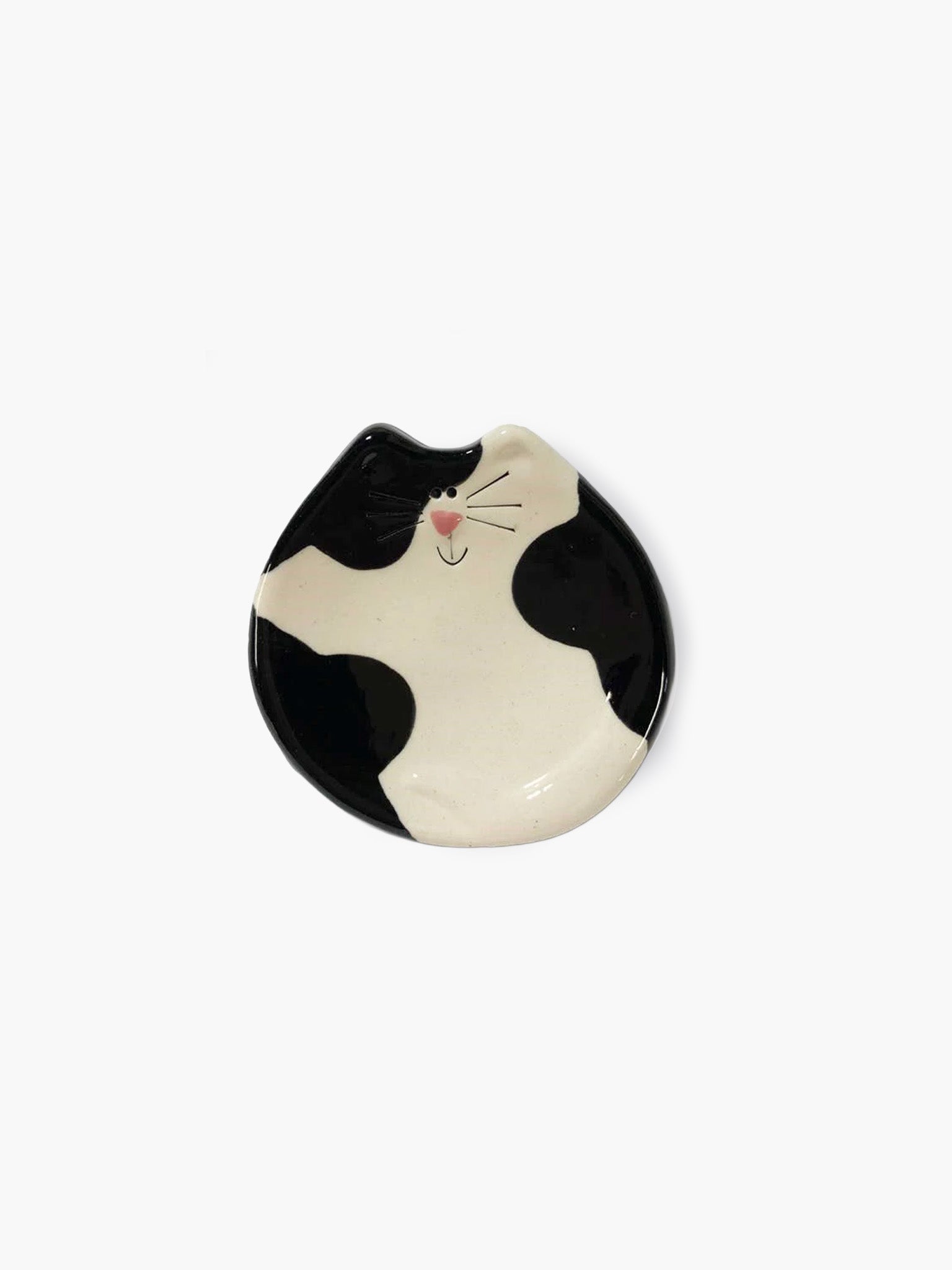 Ceramic Cat Dish - Black & White Spots