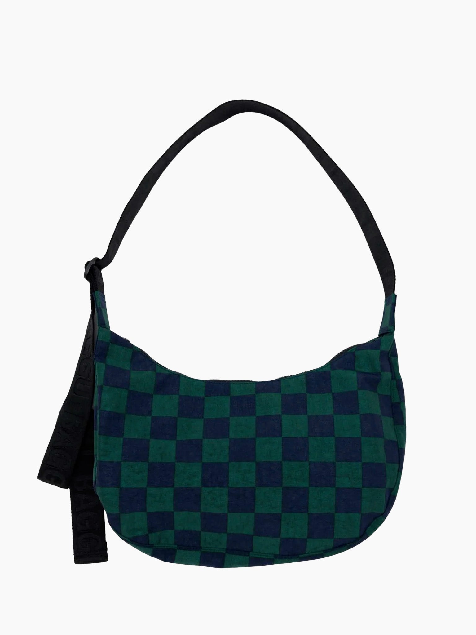 Medium Nylon Crescent Bag - Navy Green Check