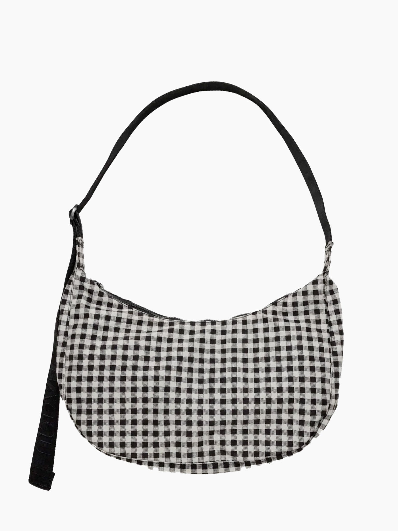 BAGGU Medium Nylon Crescent Bag - Black & White Gingham