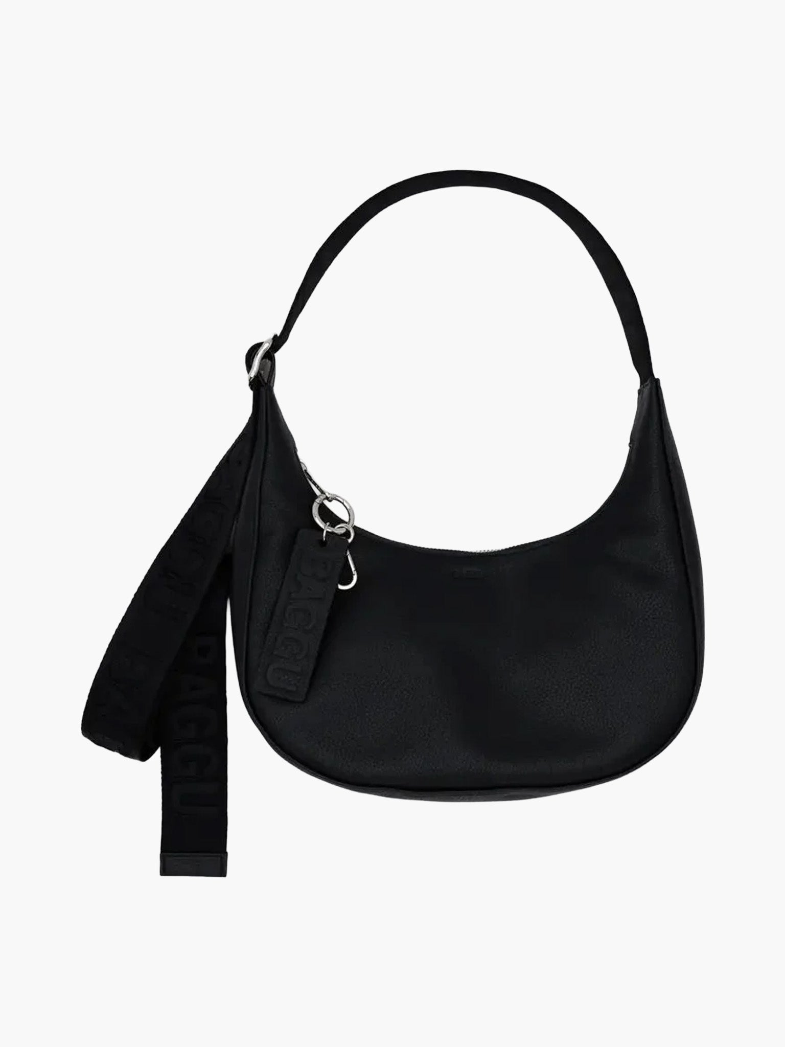 Small Recycled Leather Crescent Bag - Black