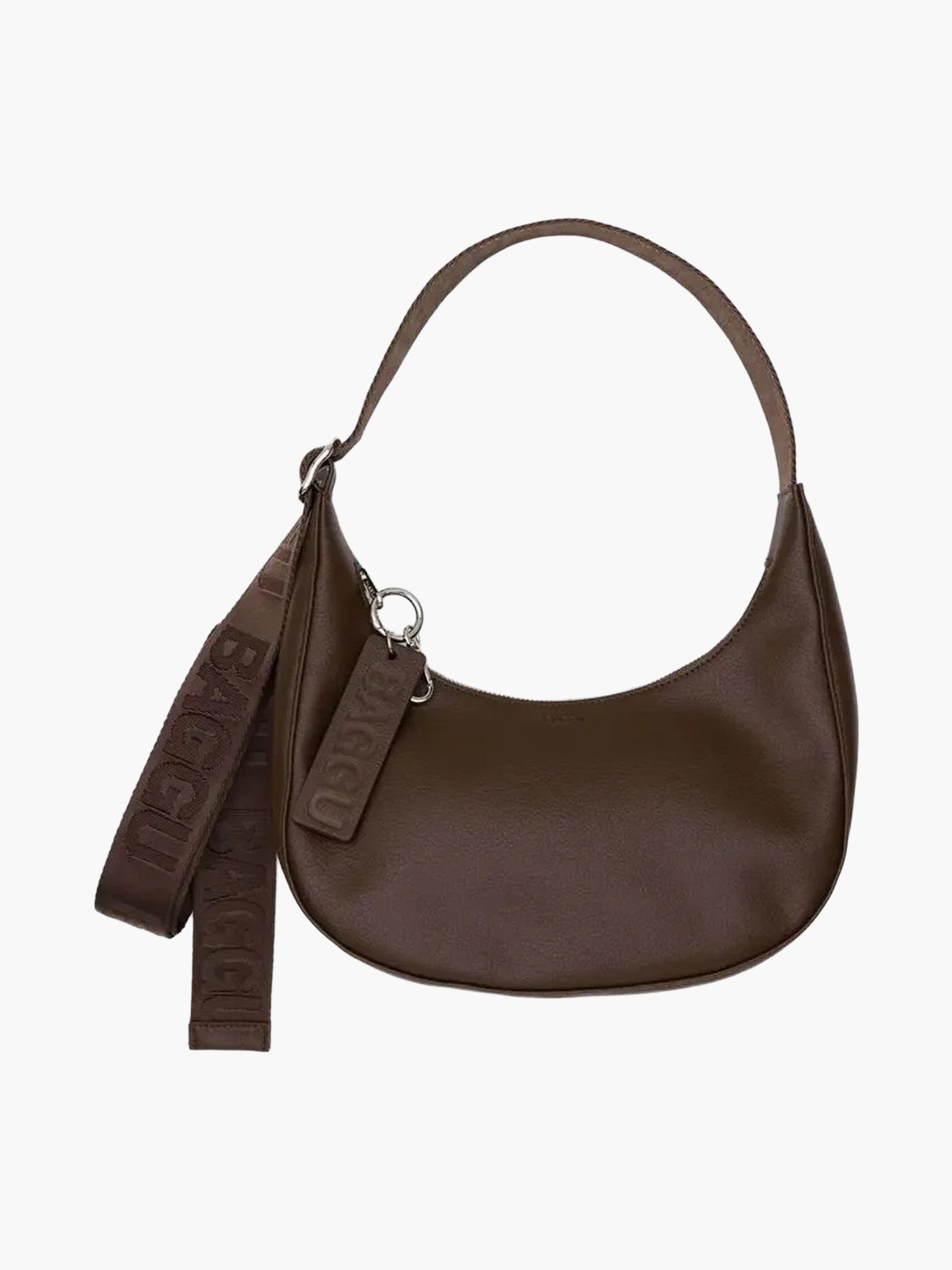 Small Recycled Leather Crescent Bag - Brown