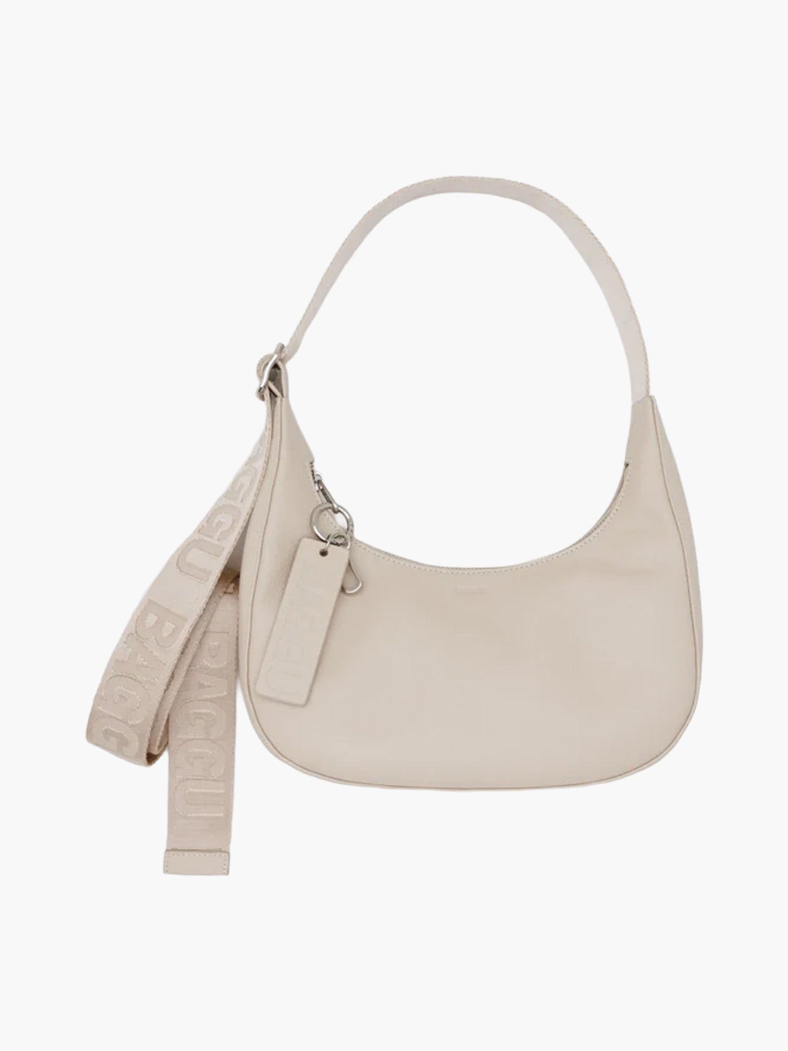 Small Recycled Leather Crescent Bag - Stone