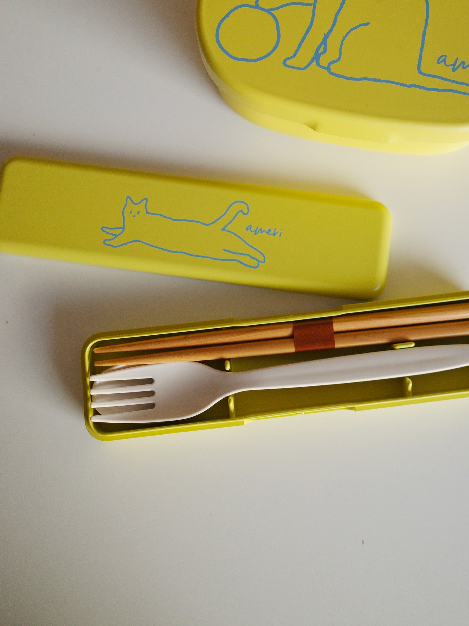 Croquis Cat Travel Cutlery Set - Mustard Yellow