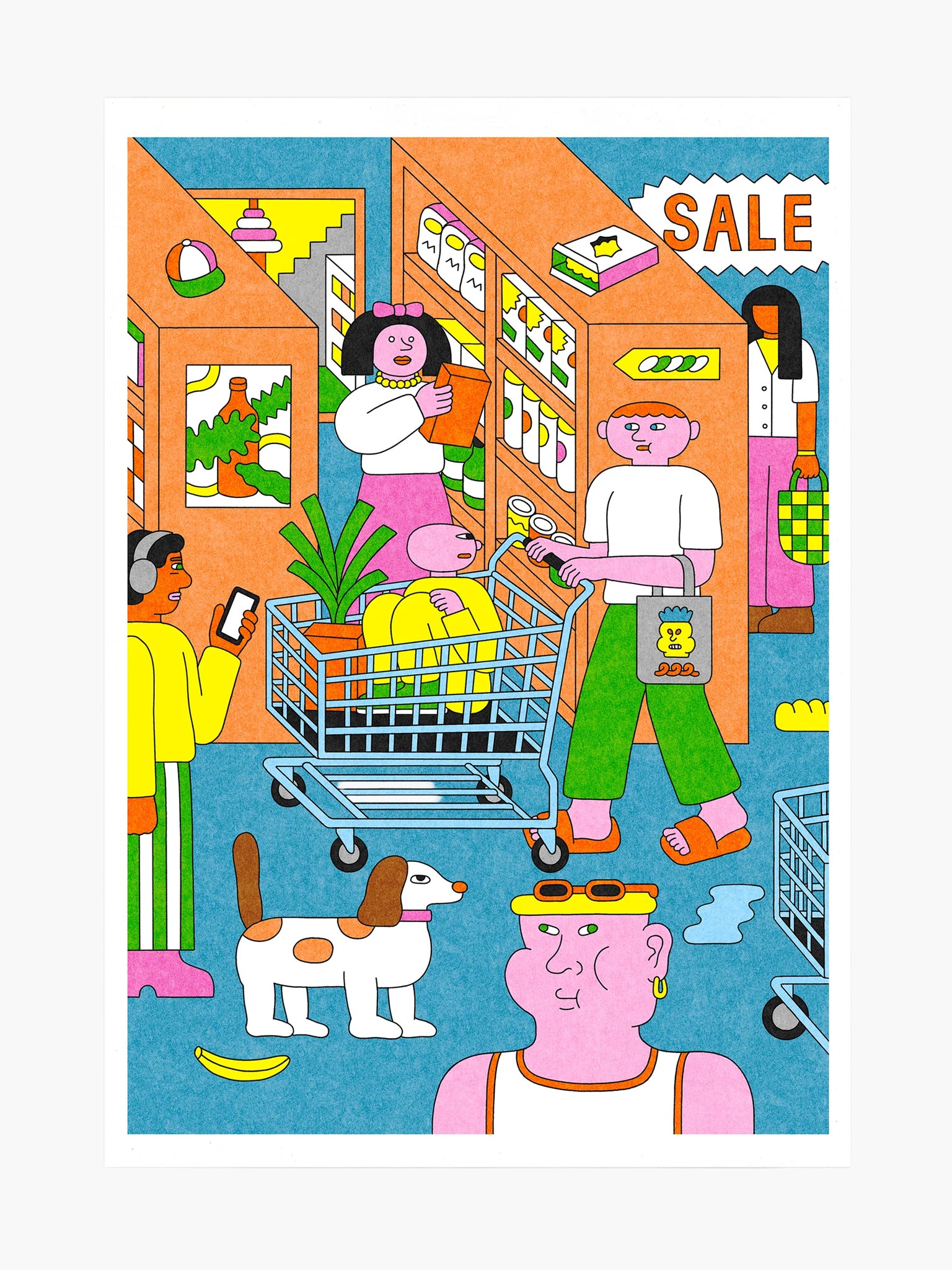 Grocery People by Soña Lee - Risograph Print (A3) (Limited Edition)