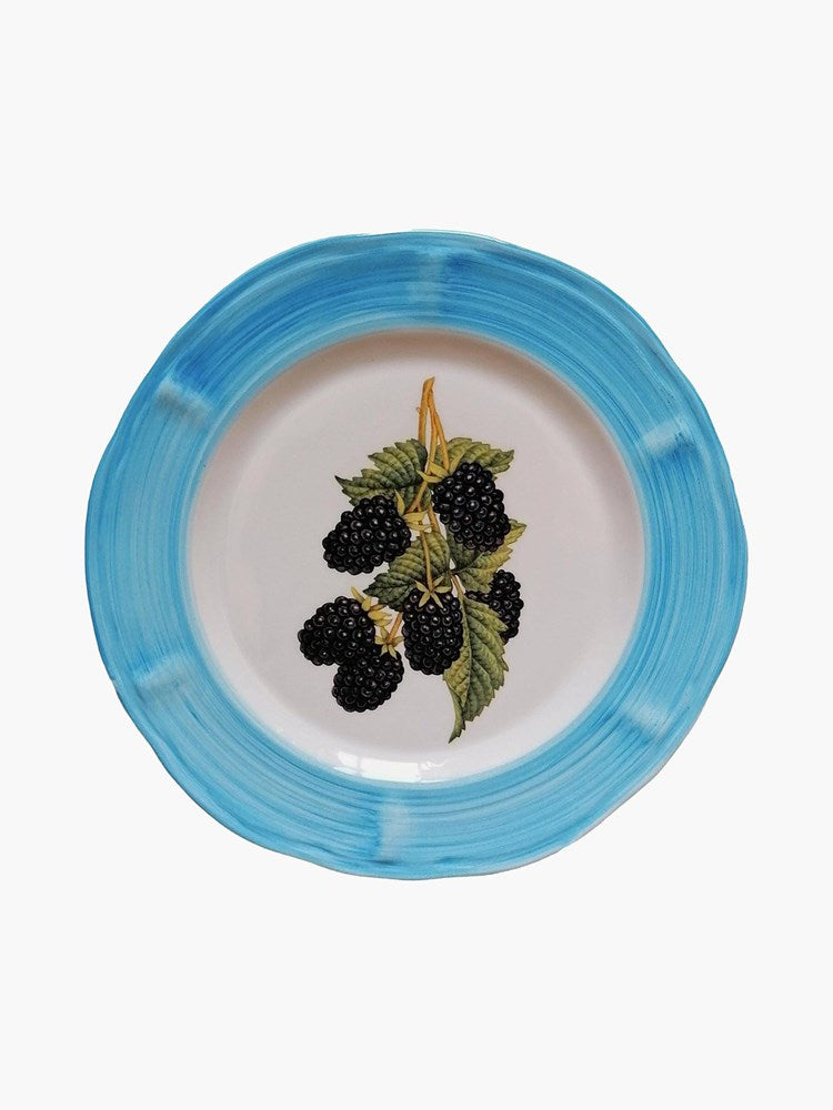 Botanicals Plate - Blueberries on Sky Blue (21cm)