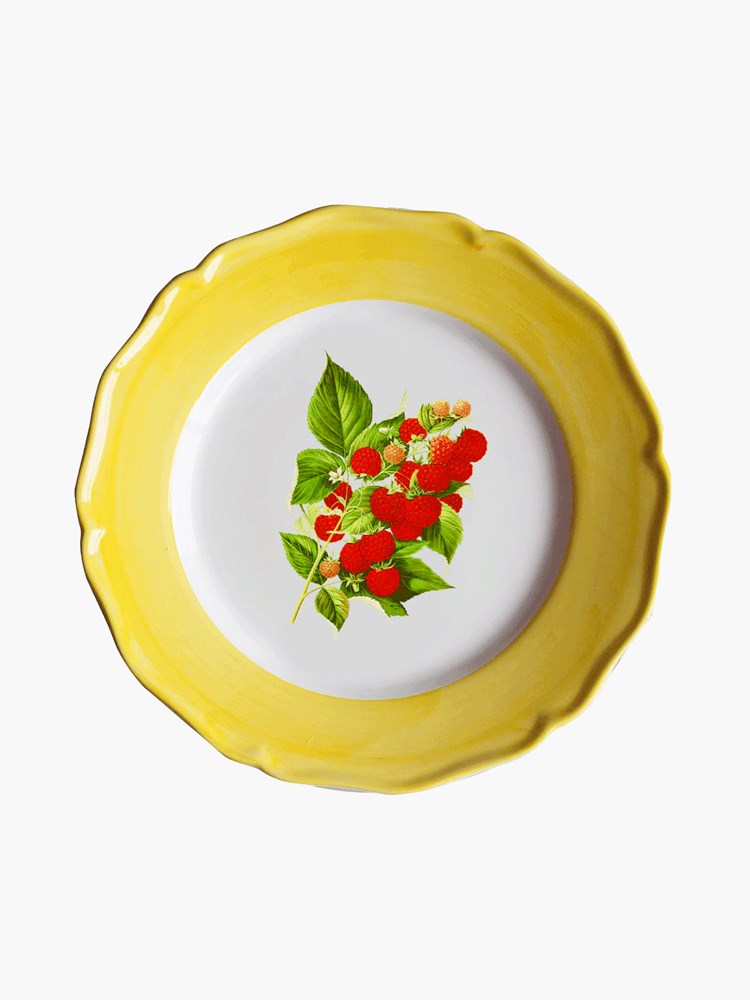 Botanicals Plate - Raspberries on Yellow (21cm)