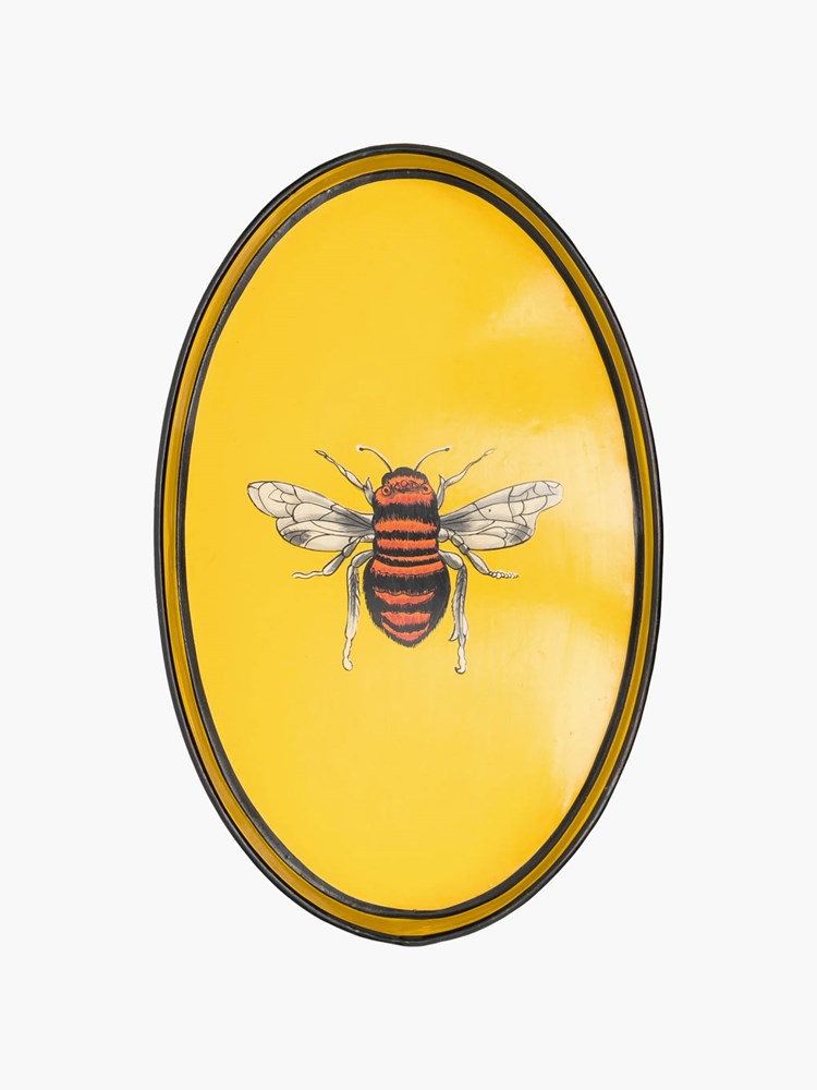 Hand-painted Oval Iron Tray - Yellow Bee