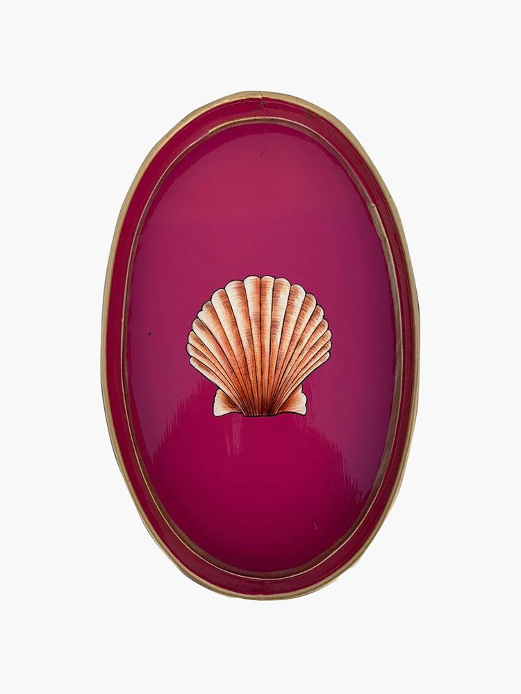 Hand-painted Oval Iron Tray - Seashell