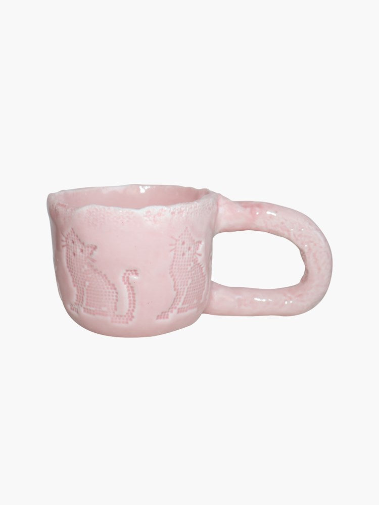 Embroidery Mug - Kitty Pink