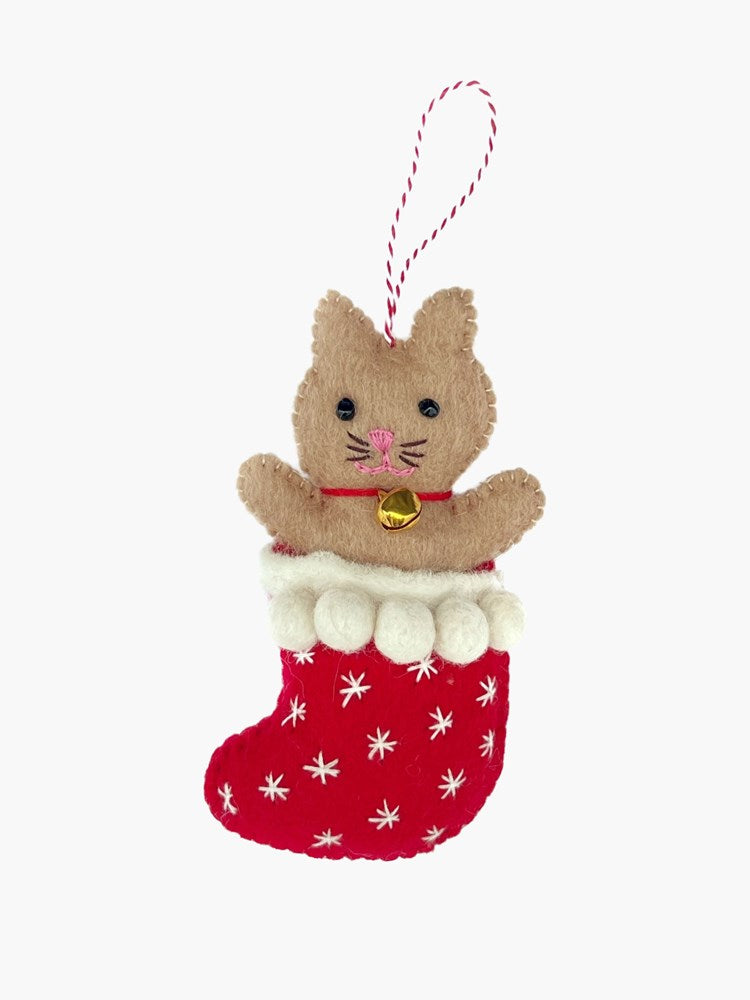Cat in Stocking Felt Christmas Ornament