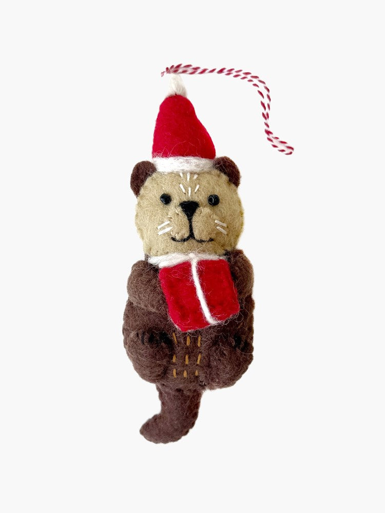 Otter with Santa Hat Felt Ornament