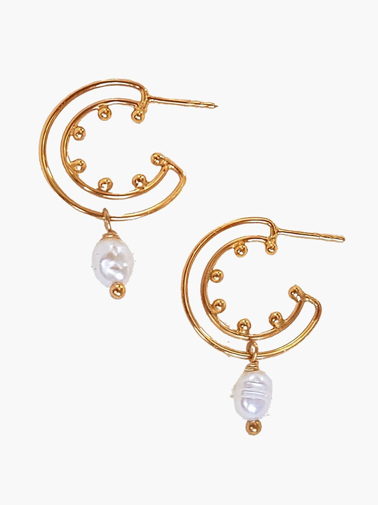 Selph Pearl Gold Hoops