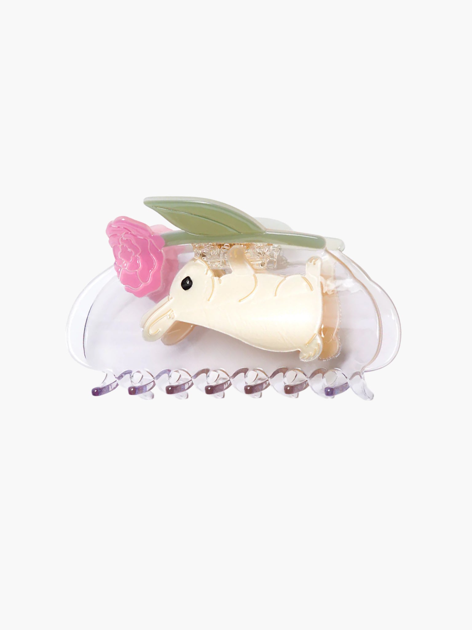 Rabbit with Peony Hair Claw