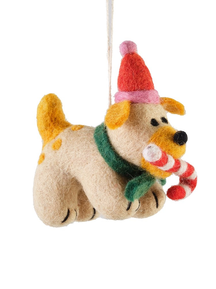 Handmade Felt Ornament - Martha (Candy Cane Dog)