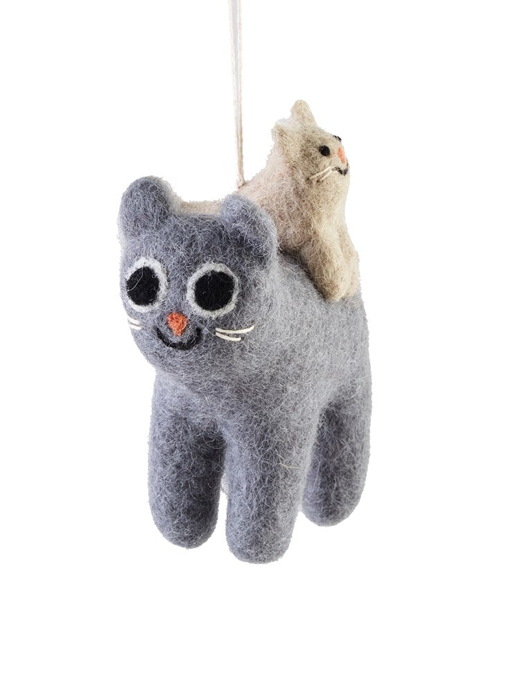 Handmade Felt Ornament - Pabs (Grey Cat)