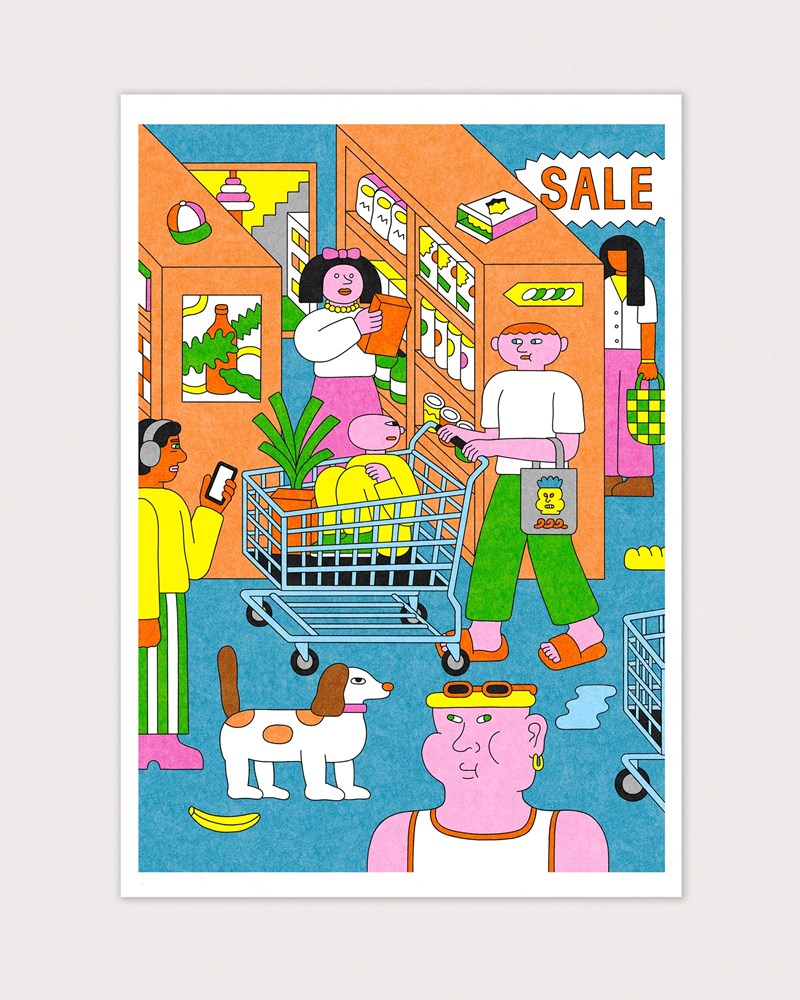 Grocery People by Soña Lee - Risograph Print (A3) (Limited Edition)
