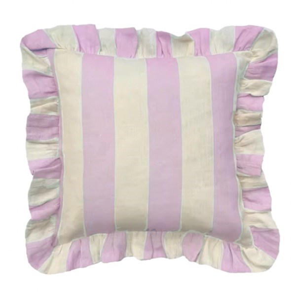 Ruffled Linen Cushion Cover - Pink Stripe – Hands