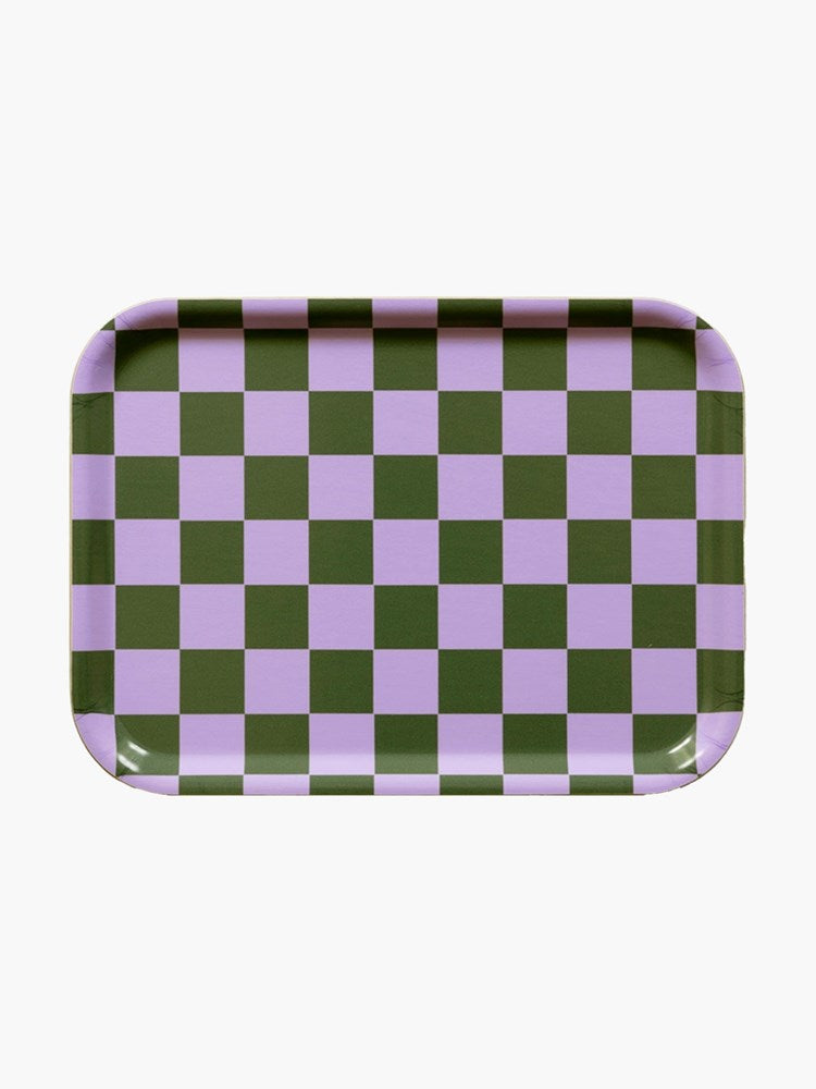 Checker Serving Tray - Lilac & Olive (27x20cm)