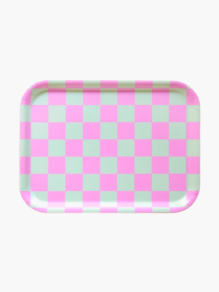 Checker Serving Tray - Mint & Peony (27x20cm)