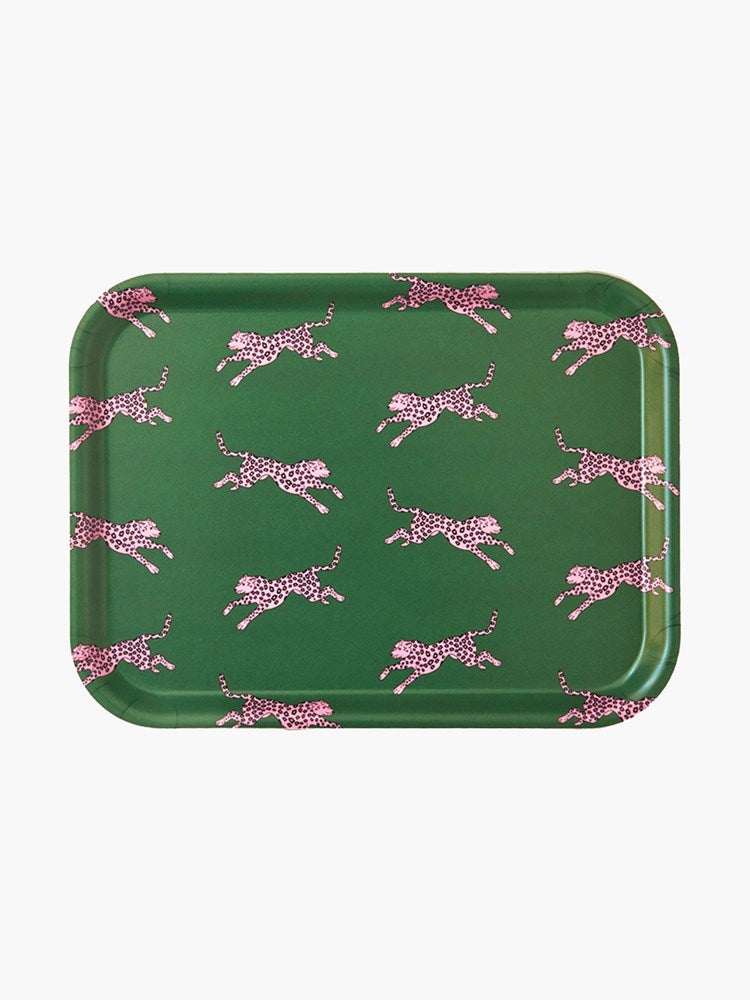 Leopard Serving Tray - Pink on Green (27x20cm)