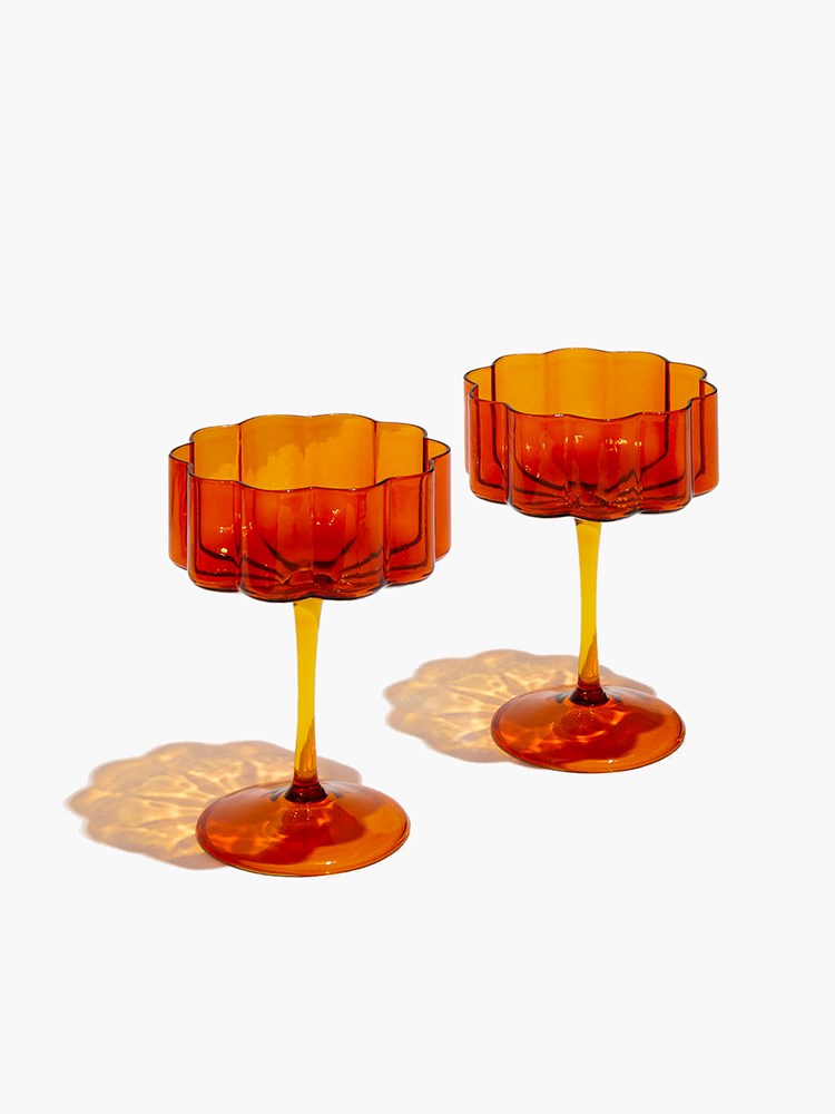 Wave Coupe Glasses (Set of 2) - Amber