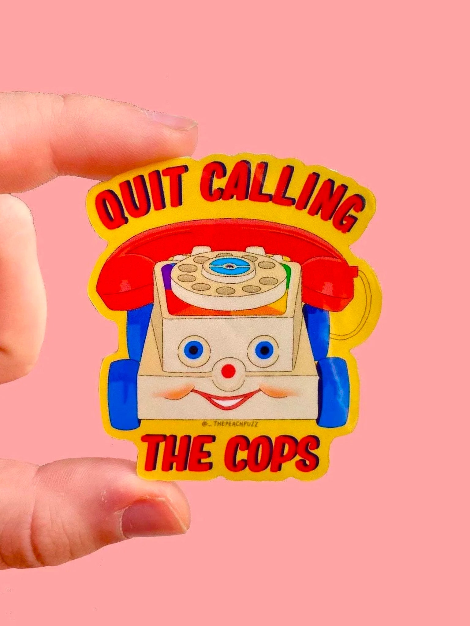 Calling Police Cartoon Sticker Quit Calling The Cops Sticker – Hands