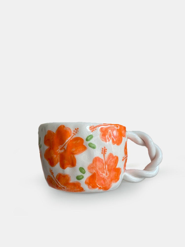 Orange Hibiscus Mug - Twist Handle
